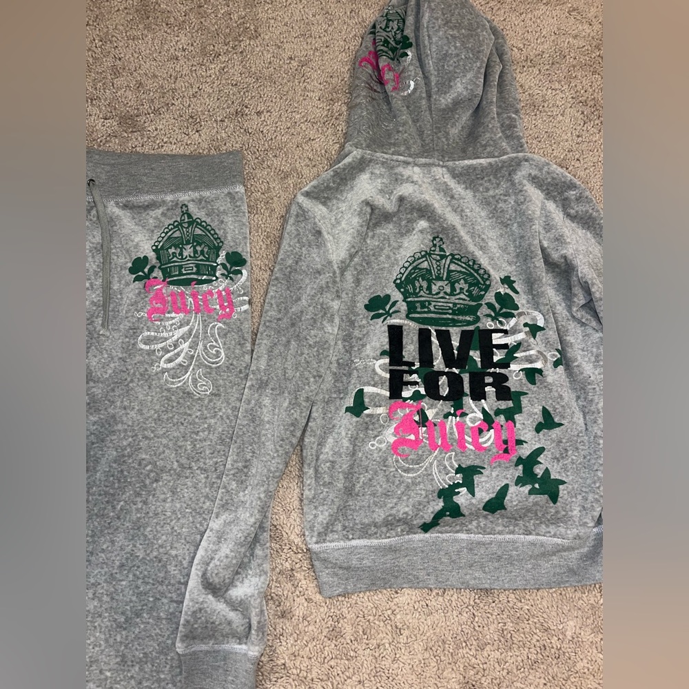 JUICY COUTURE VELOUR  VELVET TRACK SET HOODIE PANTS VINTAGE RARE S/M petite Y2K